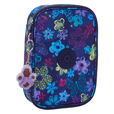 Kipling 100 tripe pencil case - dark flower stamp