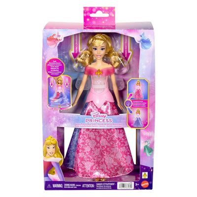 El vestido rosa de la princesa Aurora de Mattel se convierte en una muñeca azul