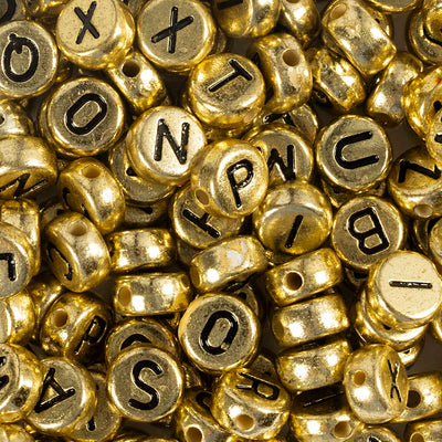 Cuentas con letras Creativ Company, dia 7 mm, medida del agujero 1,2 mm, aprox. 200 piezas, oro, 21 g 1 caja