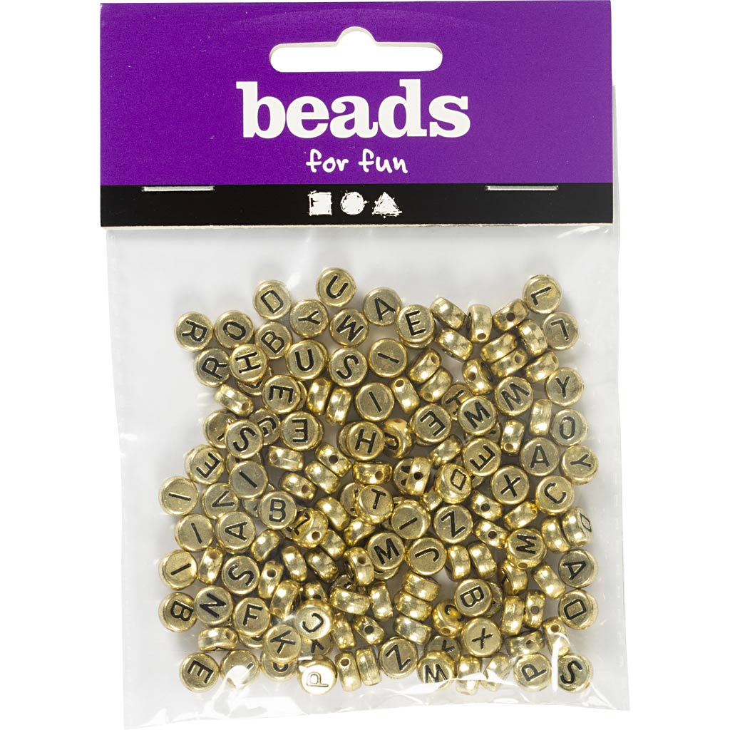 Perline con lettere dell'azienda Creativ, d 7 mm, dimensione del buco 1,2 mm, ca. 200 pezzi, oro, 21 g 1 scatola