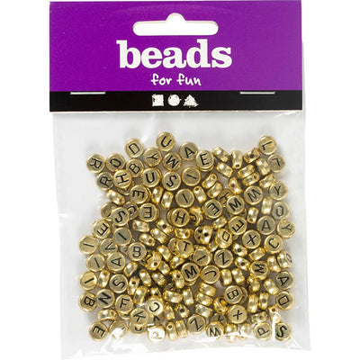 Perline con lettere dell'azienda Creativ, d 7 mm, dimensione del buco 1,2 mm, ca. 200 pezzi, oro, 21 g 1 scatola