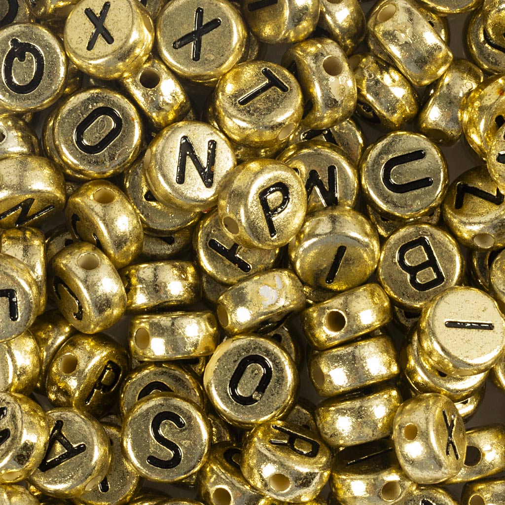 Perline con lettere dell'azienda Creativ, d 7 mm, dimensione del buco 1,2 mm, ca. 200 pezzi, oro, 21 g 1 scatola