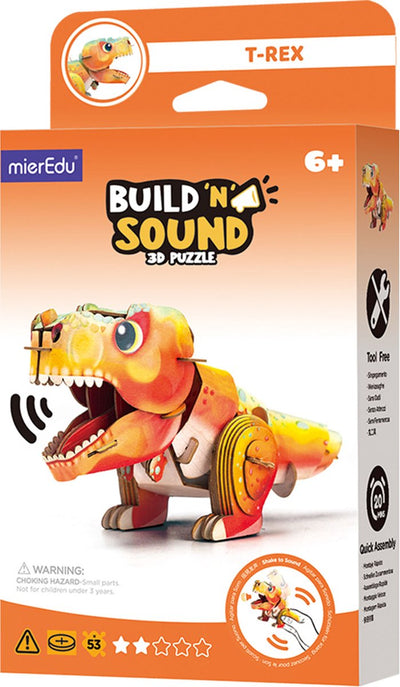 Mieredu puzzle 3D con suono: dino tyrannosaurus rex 15,6x6,8x8,16 cm, con suono, funziona con 1 batteria a bottone CR2032 (inclusa), in scatola 10,8x3,5x19,4 cm, 6+
