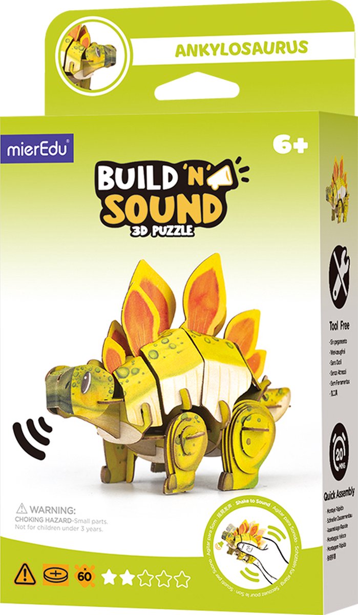 Puzzle 3D Mieredu - stegosauro - con suono - 12,59x5,8x8,39 cm - 6 anni