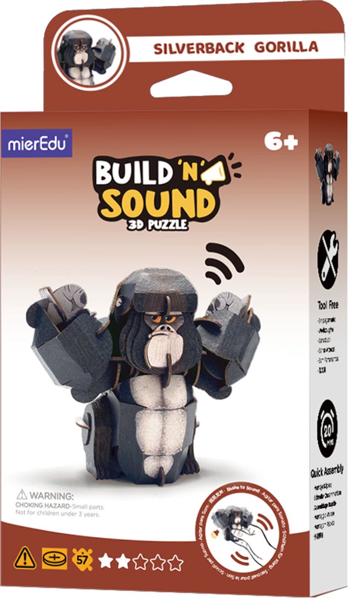 Mieredu 3d puzzel - gorilla - met geluid - 10,78x6,18x8,35cm - 6 jaar