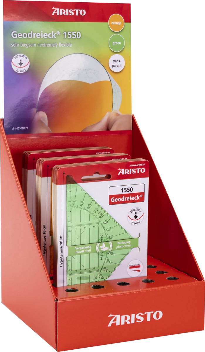 Aristo geodriehoek - schaalverdeling 14cm - display met 30 stuks - 3 assorti kleuren - ar-vd1550eb