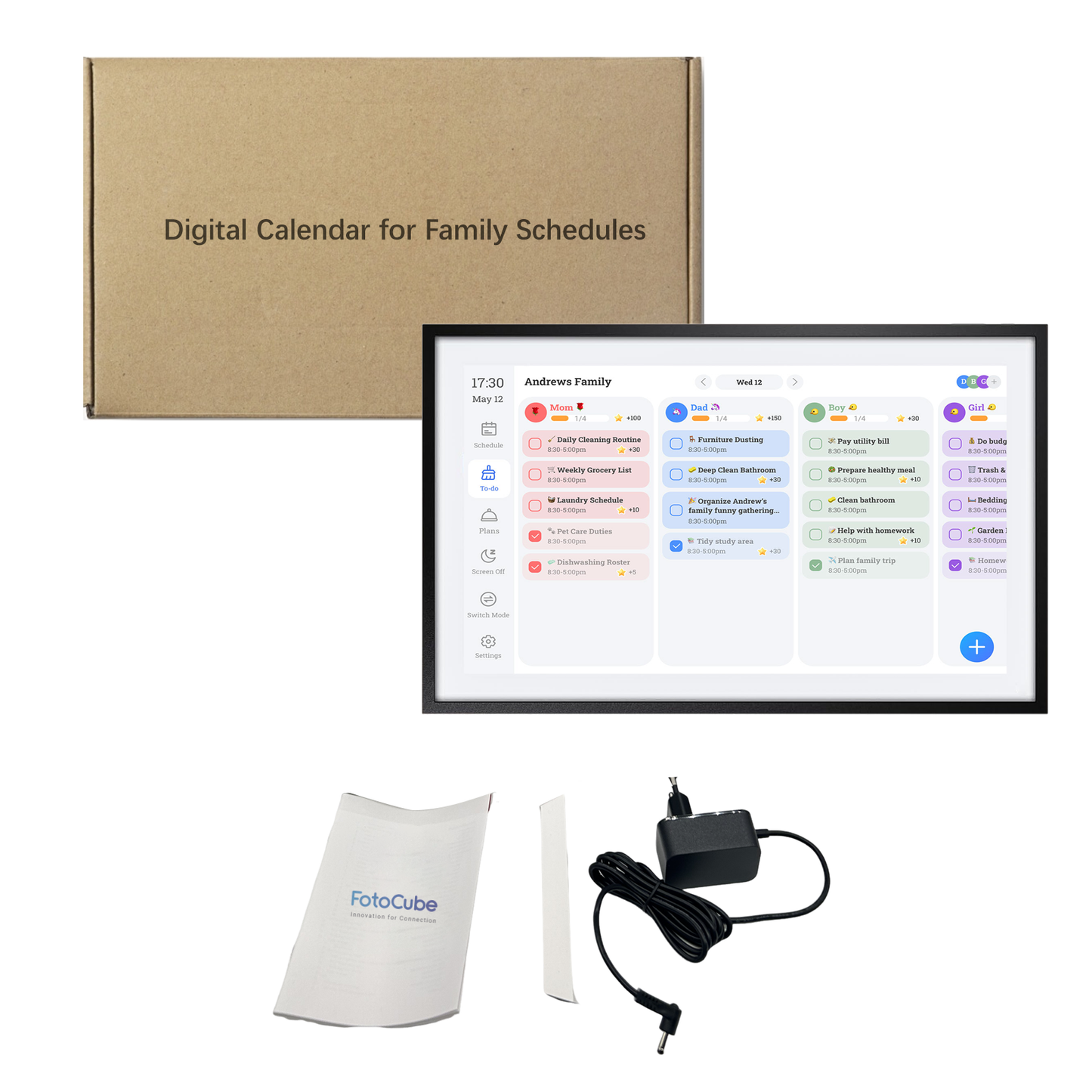 Cornice digitale Benel fotocube 3 in 1 con calendario pw156-ca nero 15,6 pollici