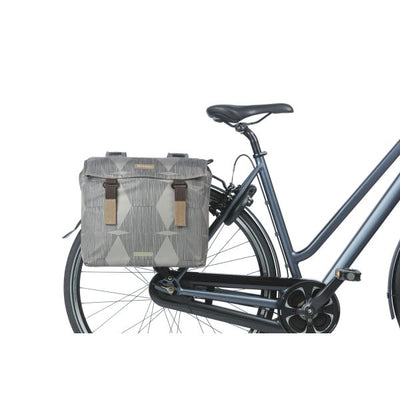 Basil Elegance Double Bicycle Bag, Chateau Taupe, Recycled PET, Universal Bridge, 40-49L