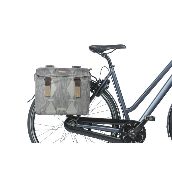 Basil Elegance Double Bicycle Borse, Chateau Taupe, Pet riciclato, Universal Bridge, 40-49L