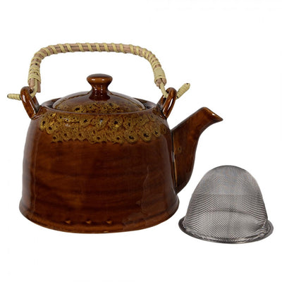 Clayre eef theepot met filter bruin geel keramiek ø14x12cm 750ml