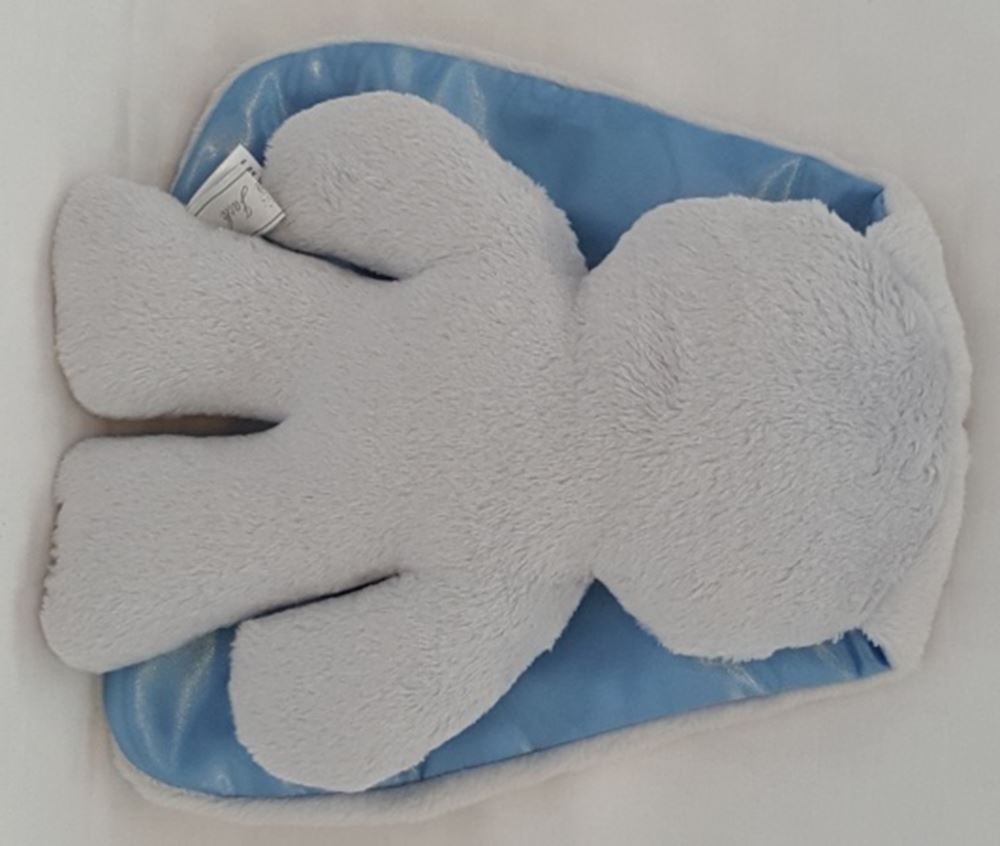 Coccole coniglietto grigio con orecchie blu. 26