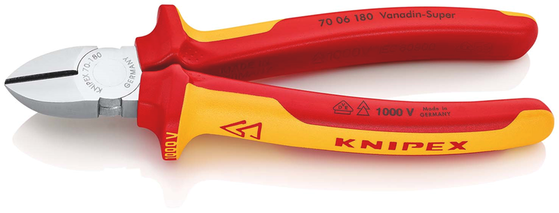 Pinza a taglio laterale Knipex | Lunghezza 180 mm | isolato | maniglie multicomponente | testato vde | cromato - 70 06 180 sb