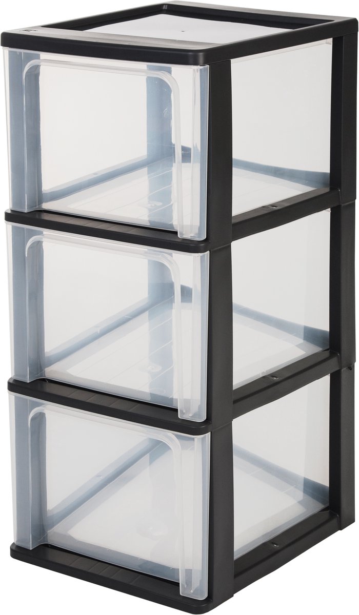 Cassettiera organizer Iris sistema a4 - 3 cassetti profondi - 3 x 13 l - plastica - nero trasparente