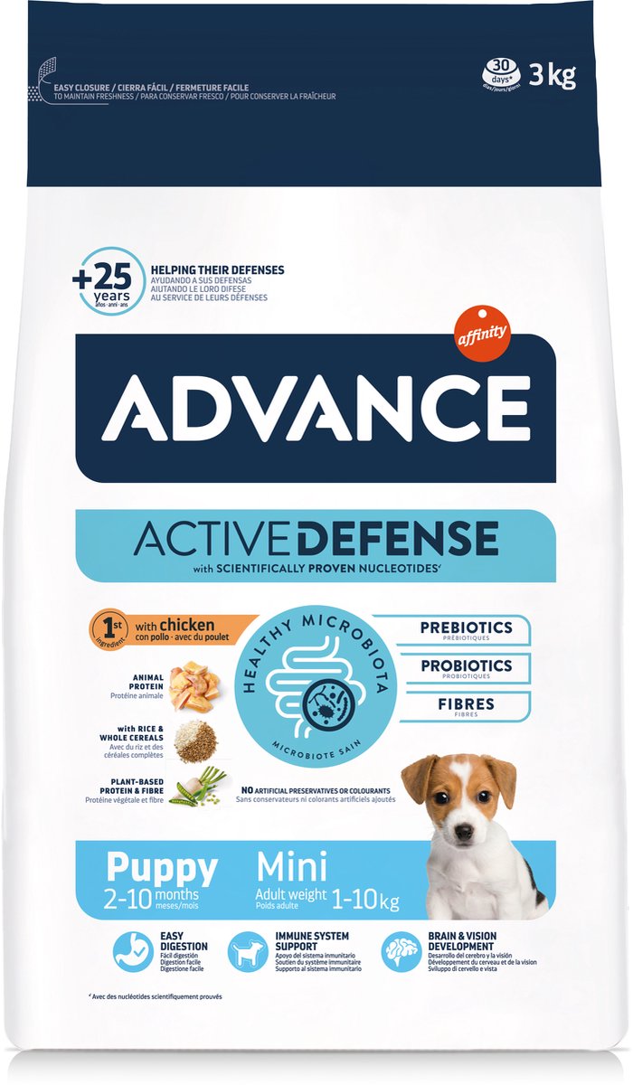 Comida para perros Advance Puppy Protect Mini - pollo y arroz - 3 kg, de fácil digestión, para razas pequeñas