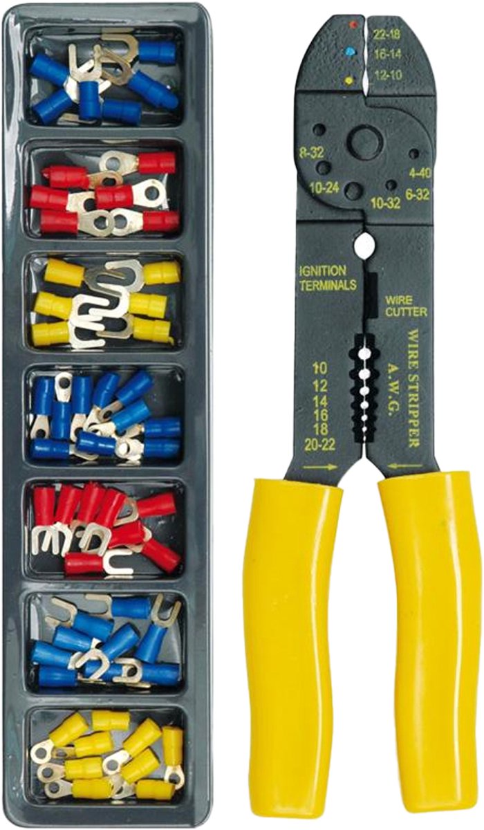 Set di pinze per crimpare con spelafili - compresi capicorda isolati - 190 mm - PVC CS - AWG 22-8