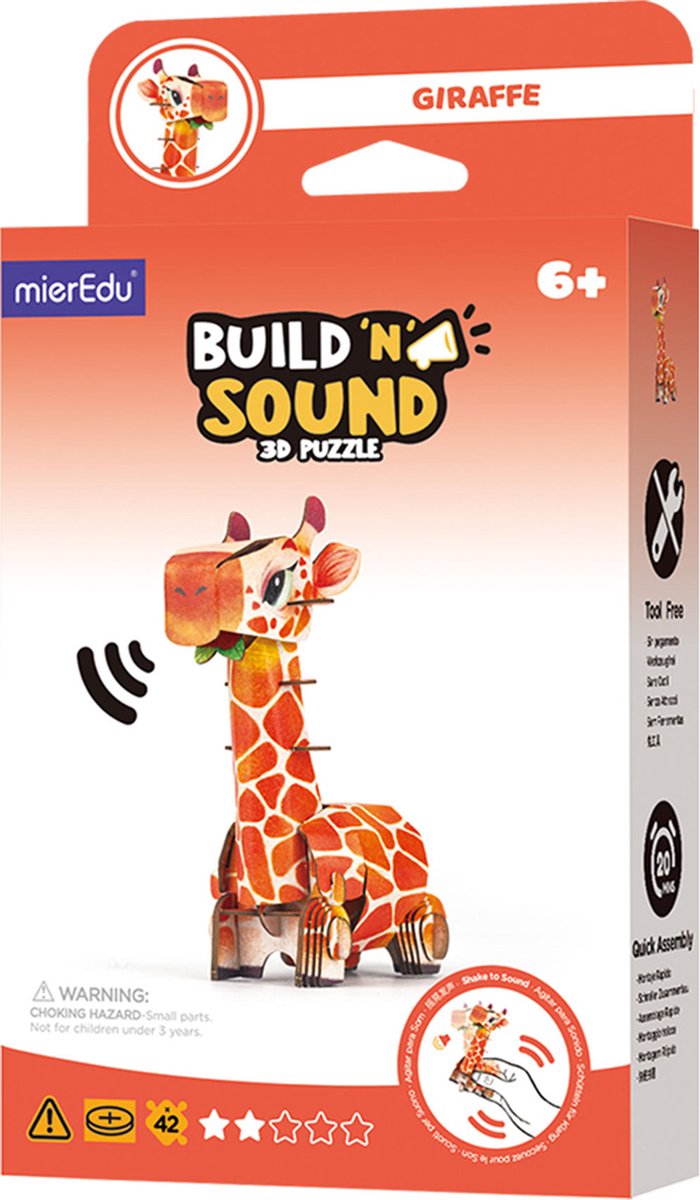 Puzzle 3D Mieredu - giraffa - con suono - 9,79x5,36x11,67 cm - 6 anni