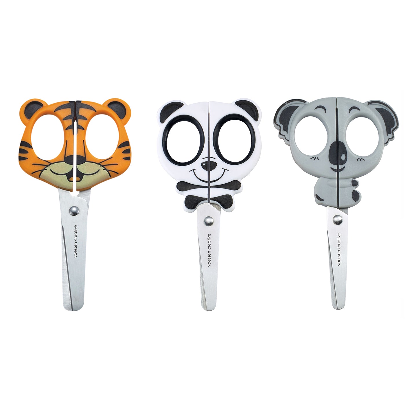 Vaessen creative • set di forbici per bambini tigre koala panda 3 pz.
