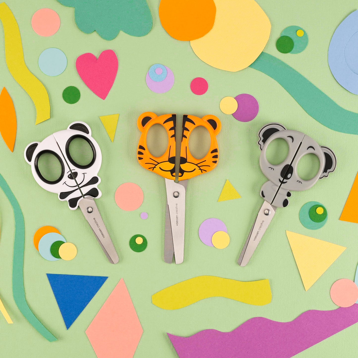 Vaessen creative • set di forbici per bambini tigre koala panda 3 pz.