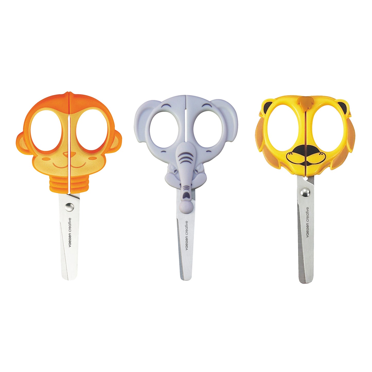Vaessen creative • juego de tijeras para niños mono elefante león 3 piezas.