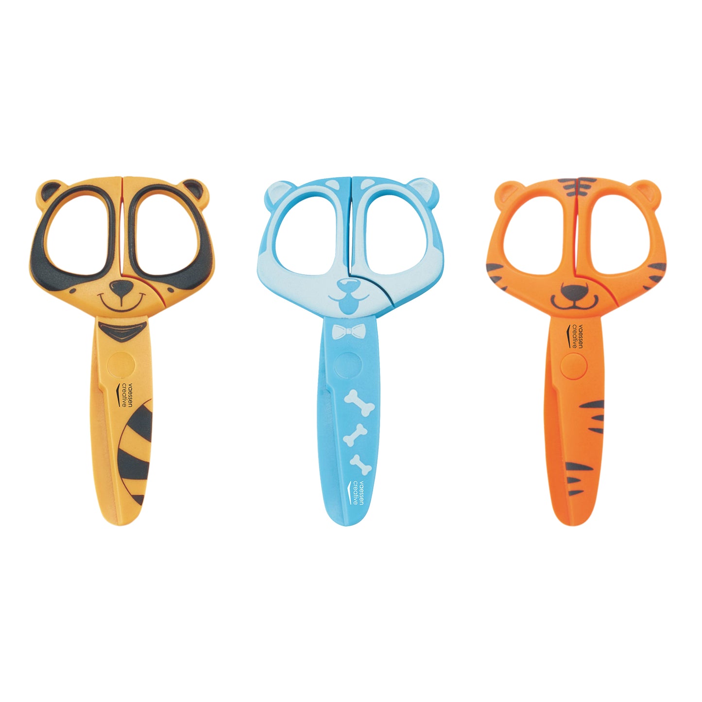 Vaessen creative • set di forbici per bambini procione cane tigre 3 pz.
