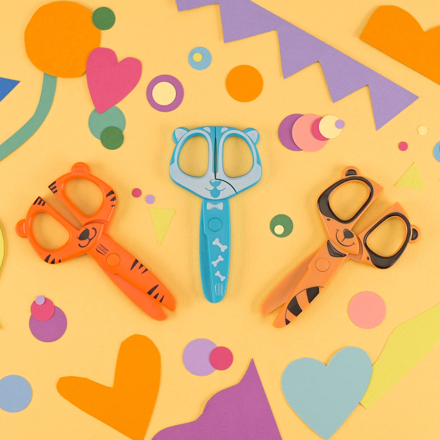 Vaessen creative • set di forbici per bambini procione cane tigre 3 pz.