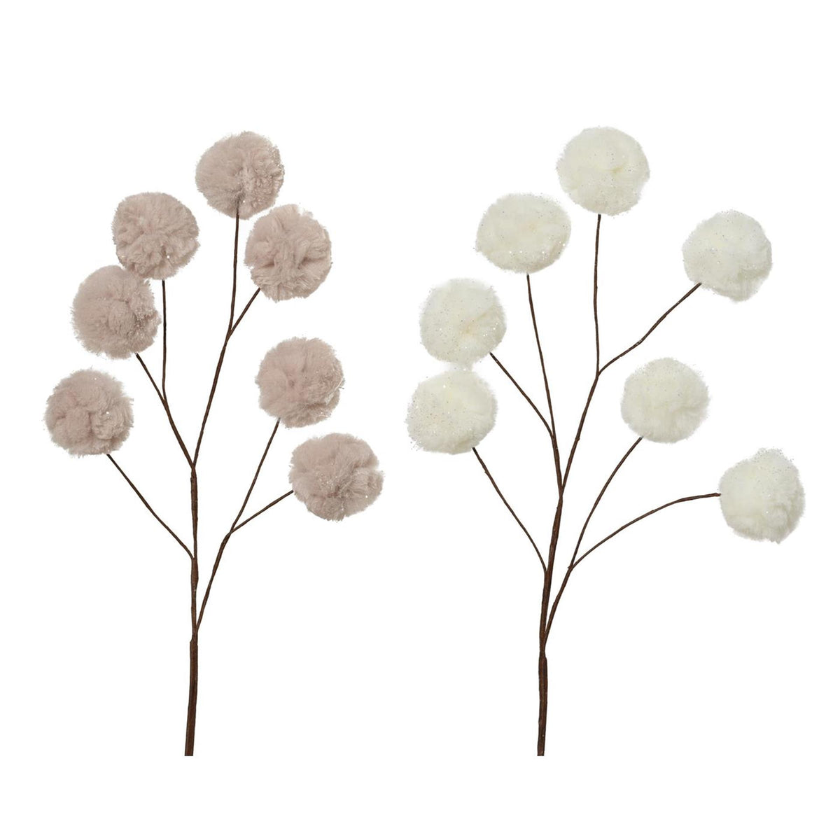 Decoris rama artificial con bolas de pelo sintético h.69cm 2 surtidos