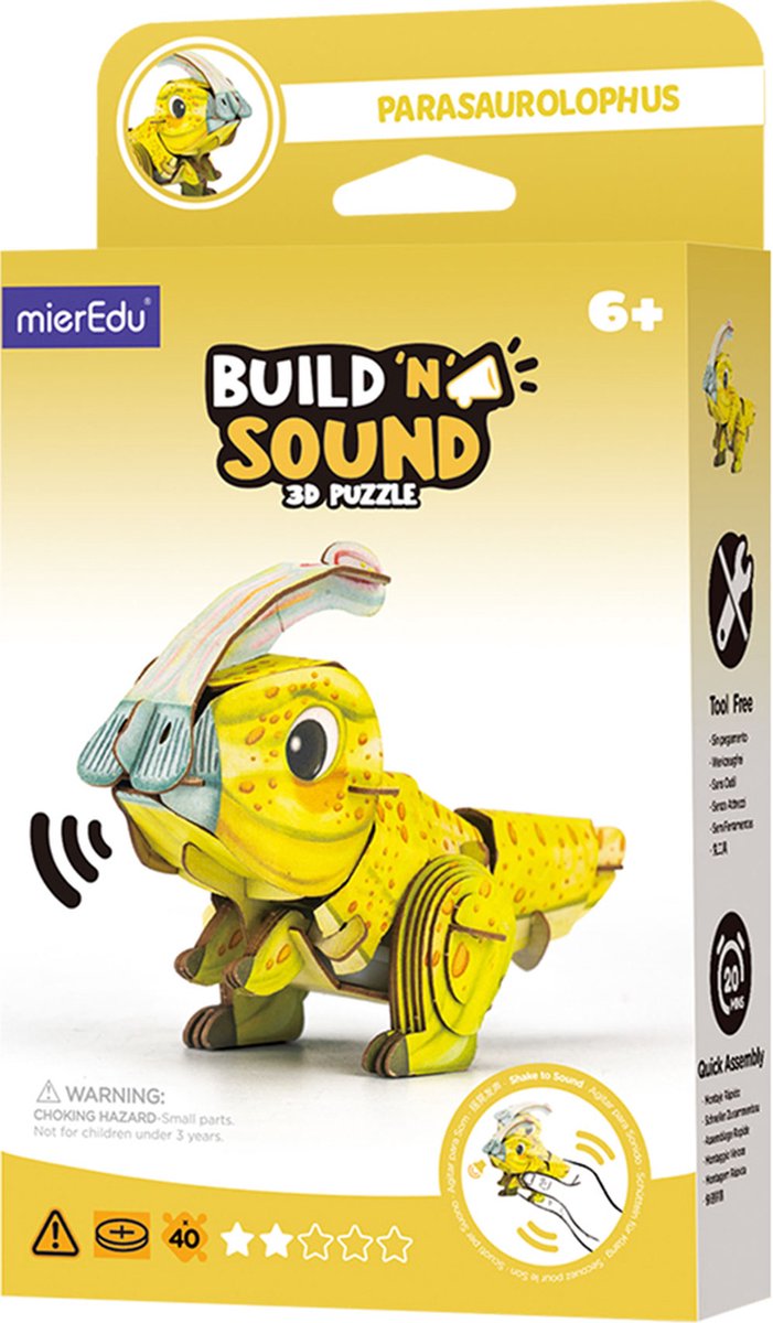Puzzle 3D Mieredu - parasaurolophus - con suono - 12,58x5,8x8,42cm - 6 anni
