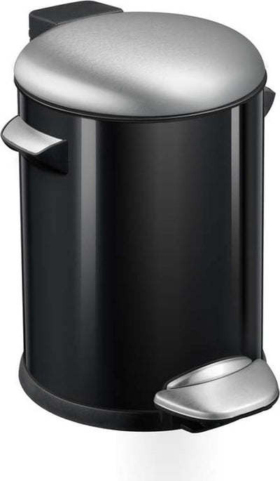 Eko - pattumiera a pedale belle deluxe 5 litri - manico in plastica - nero lucido, acciaio inox opaco - pattumiera