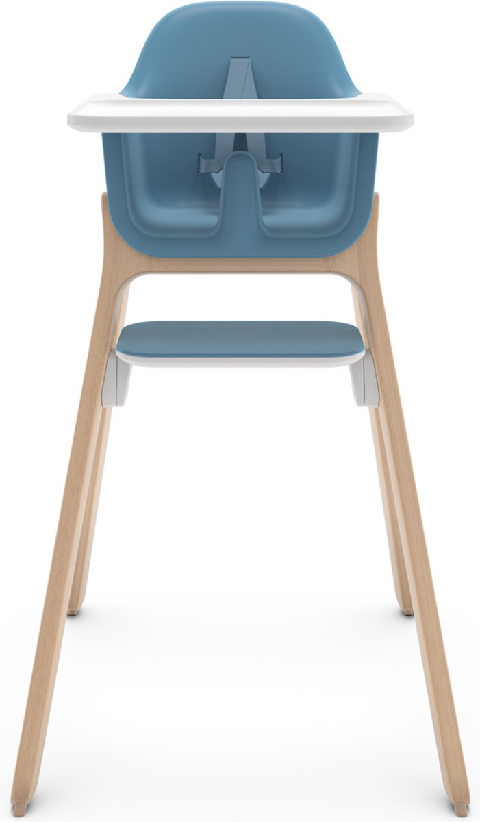 Uppababy ciro caleb - trona - azul - madera - reposapiés ajustable - bandeja para comer extraíble