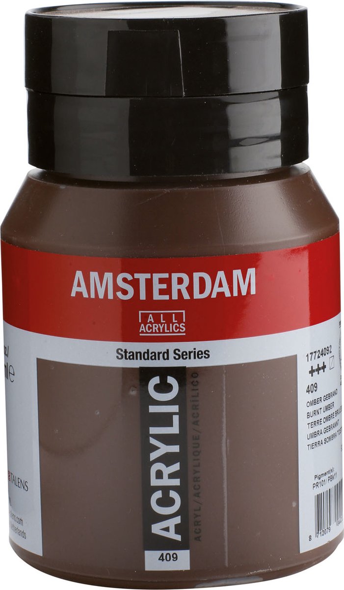 Amsterdam standard series acrylic paint pot 500 ml burnt umber 409