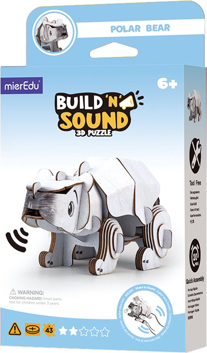 Mieredu 3d puzzel - ijsbeer - met geluid - 11,73x6x5,53cm - 6 jaar