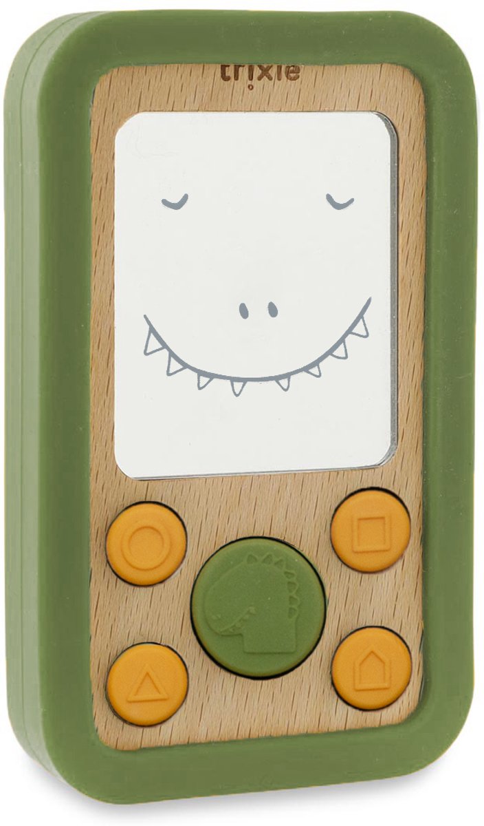 Trixie houten babytelefoon met silicone mr. dino â€“ 0m+ â€“ bijtspeelgoed - leuk als kraamcadeau