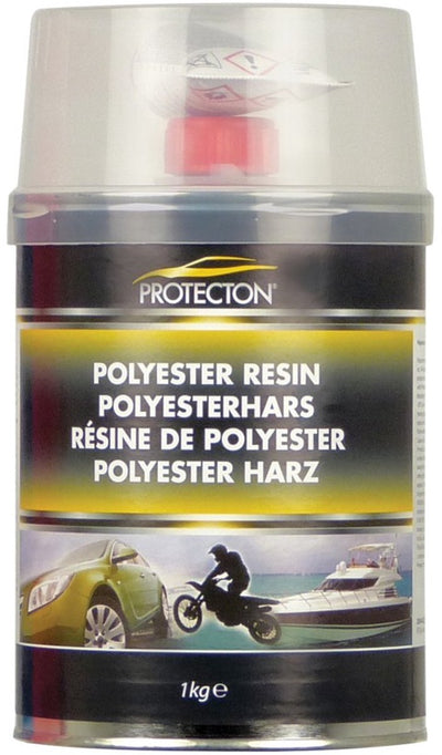 Protecton polyester resin - for repairing and closing holes - applicable to steel, aluminum, wood, concrete and polyester - elastic and resistant to chemicals - excellent adhesion - with tube of hardener - 1kg