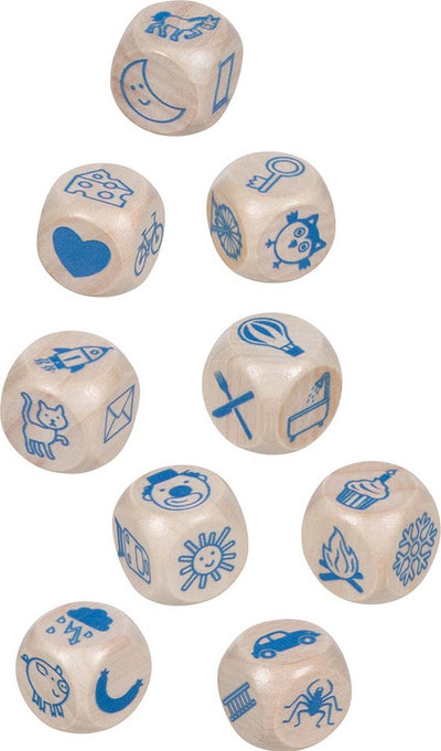 Juego de dados Goki - cuentos - 9 dados de madera - en caja de hojalata - 6 años