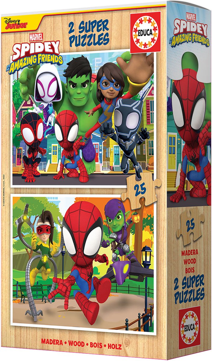 Educa - puzzle spidey i suoi fantastici amici - legno - 2x25 pezzi - puzzle per bambini.