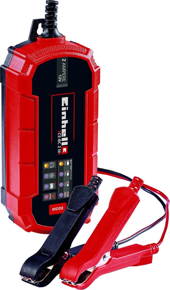 Cargador de batería Einhell CE-BC 2 m - tensión de carga: 12 V - máx. corriente de carga: 2 A - baterías desde mín. 3 al máximo. 60 Ah - función de carga lenta - adecuado para baterías de gel, AGM y de plomo-ácido sin mantenimiento