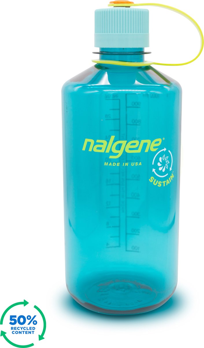 Nalgene - narrow mouth bottle - drinkfles - waterfles - lekvrij - 1000ml - bpa free - sustain - cerulean