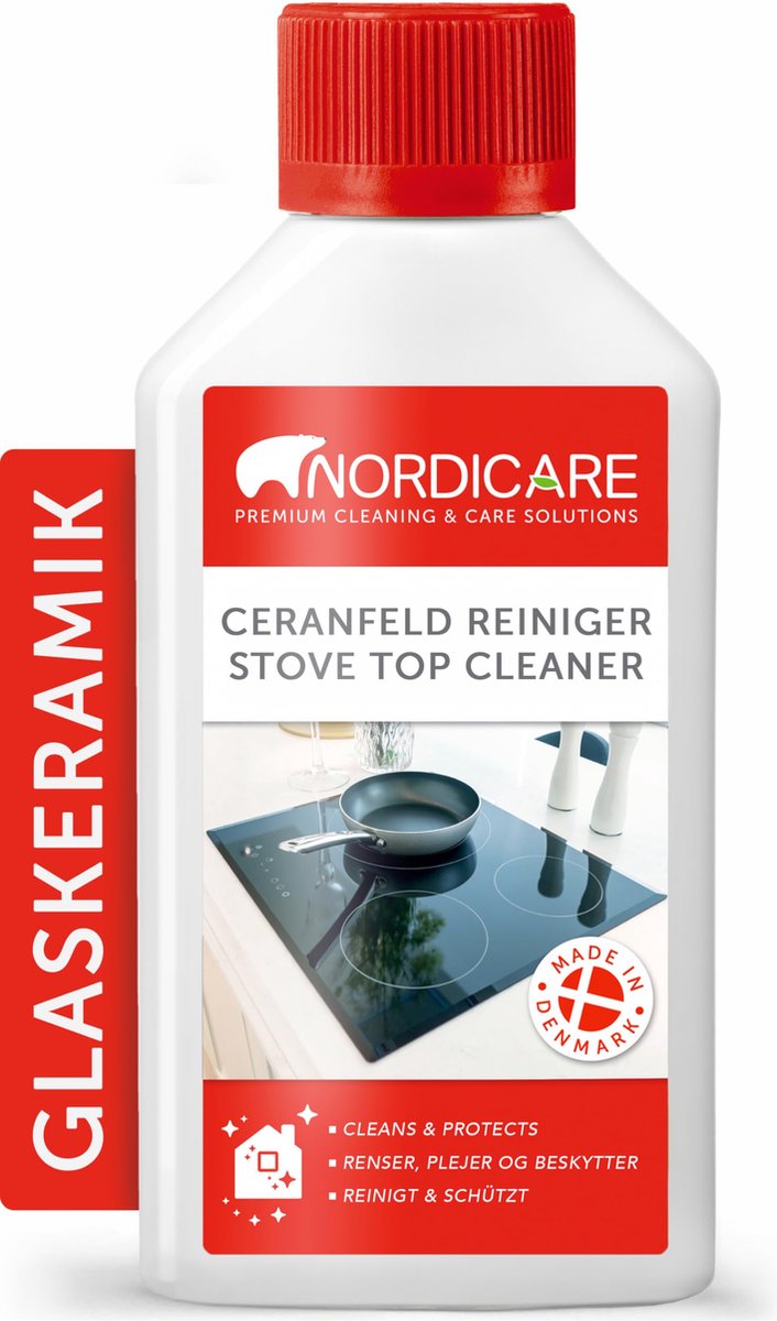 Nordicare detergente per piano cottura in vetroceramica (250 ml) per piano cottura in vetroceramica o piano cottura a induzione - detergente per piano cottura in vetroceramica per vetroceramica bruciato - detergente spray per piano cottura a induzione