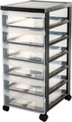 Cómoda de diseño Iris - 6 cajones bajos - 6 x 7,5 l - plástico - negro transparente - con ruedas