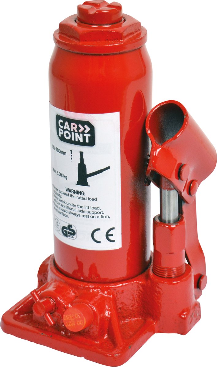 Carpoint gato hidráulico de botella 3000 kg – 195-380 mm – con válvula de alivio de presión – compacto – para coche, caravana y remolque