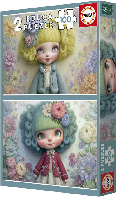 Puzzle Educa Flower Girls - 2 puzzle da 100 pezzi di cartone.