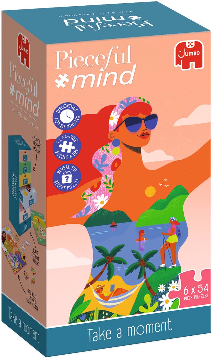 Jumbo Pieceful Mind - prenditi un momento - puzzle - 6 puzzle da 54 pezzi - esercizio di consapevolezza - regalo relax - da 14 anni