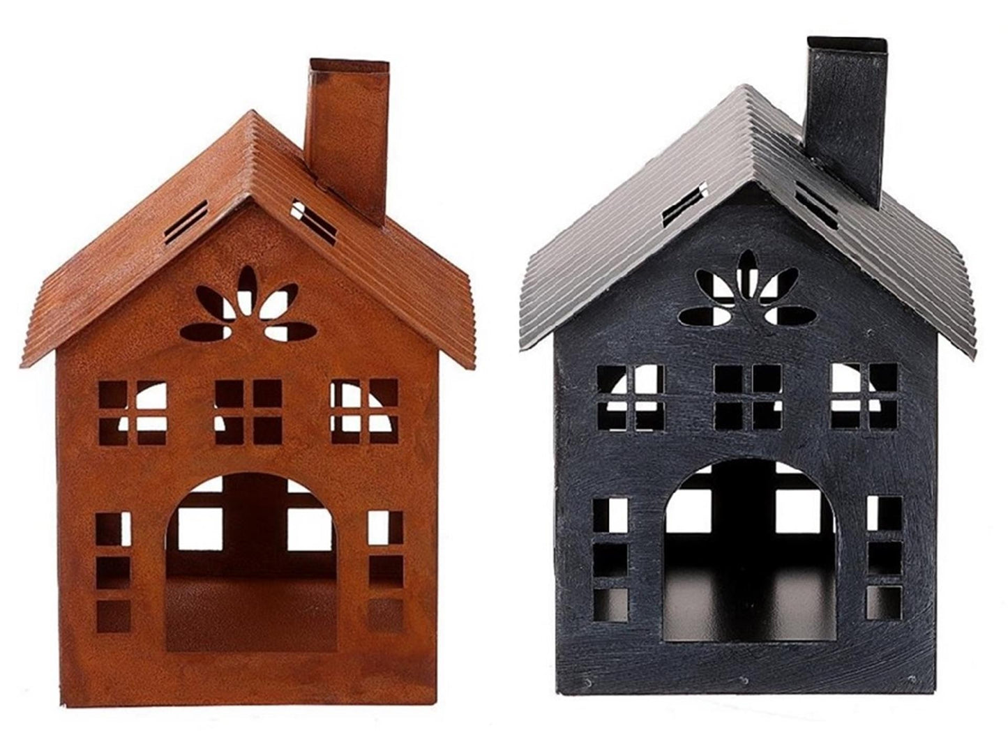 Hbx natural living portavelas casa metal h17cm óxido