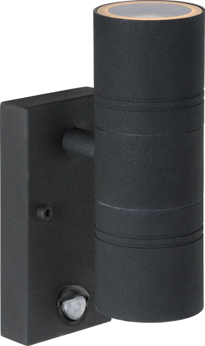 Lucide arne-led ir - foco de pared interior exterior - ø 6,3 cm - led - gu10 - 2x5w 2700k - ip44 - sensor de movimiento día noche - negro