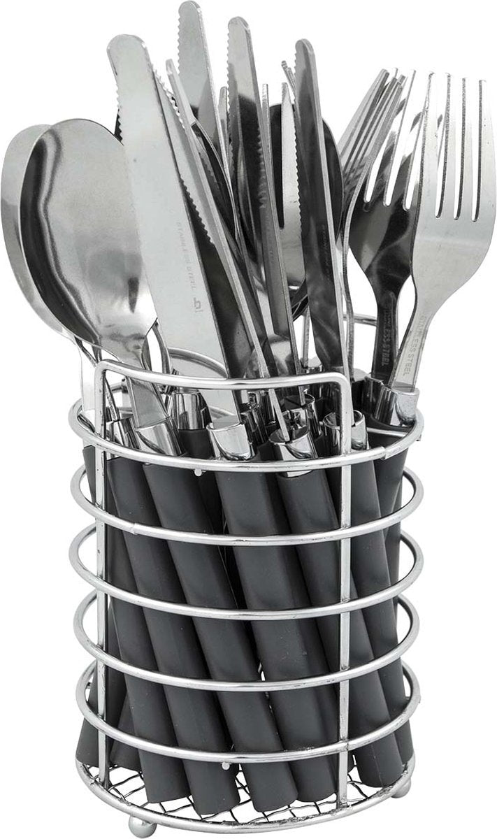 Bo-camp - set posate - nel cestino - acciaio inossidabile - 24 pezzi - 6 persone - grigio