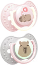 Difrax lovi ciuccio dinamico - classy - da 0 a 6 mesi - capibara - rosa grigio - 2 pezzi
