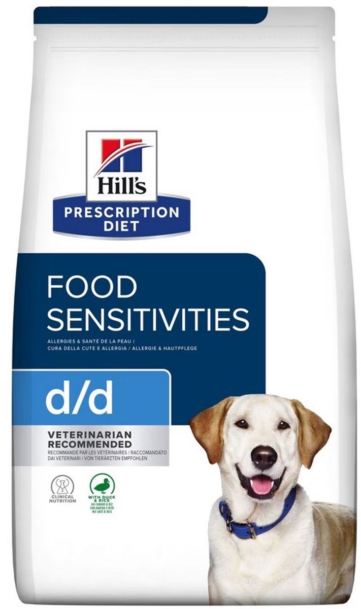 Hill's prescription diet d d - hondenvoer - food sensitivities - eend rijst - ondersteunt spijsvertering