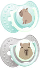 Difrax lovi ciuccio dinamico - classy - da 0 a 6 mesi - capibara - verde grigio - 2 pezzi
