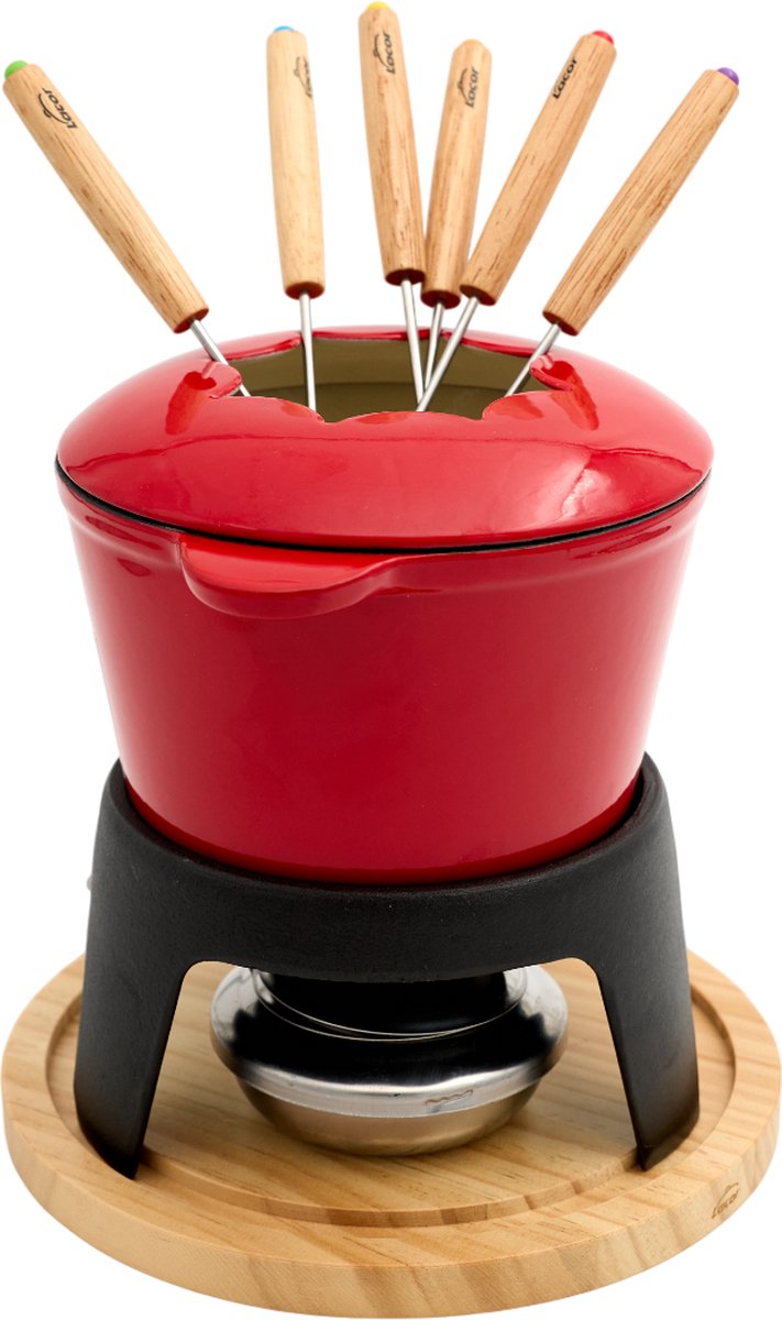 Lacor fondue set - 1,2l - emaille - kaas chocolade groente vlees fondueset - inclusief 6 vorken