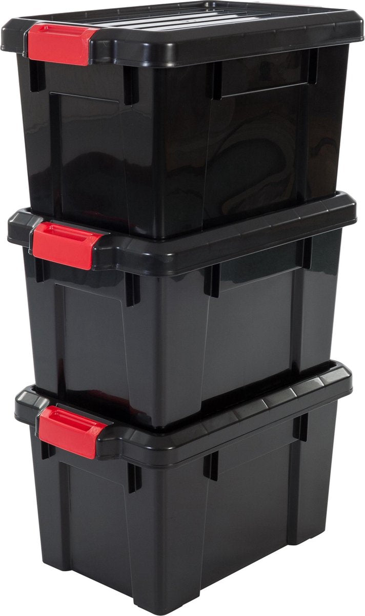 Caja de almacenamiento Iris powerbox - 21l - plástico - negro rojo - juego de 3